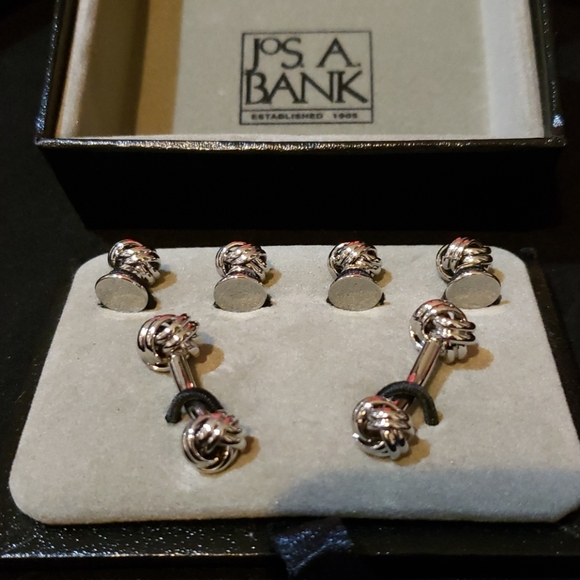 French Knot Cufflinks & Studs Bundle Stainless Steel with Organizer Case NWT - Picture 6 of 6